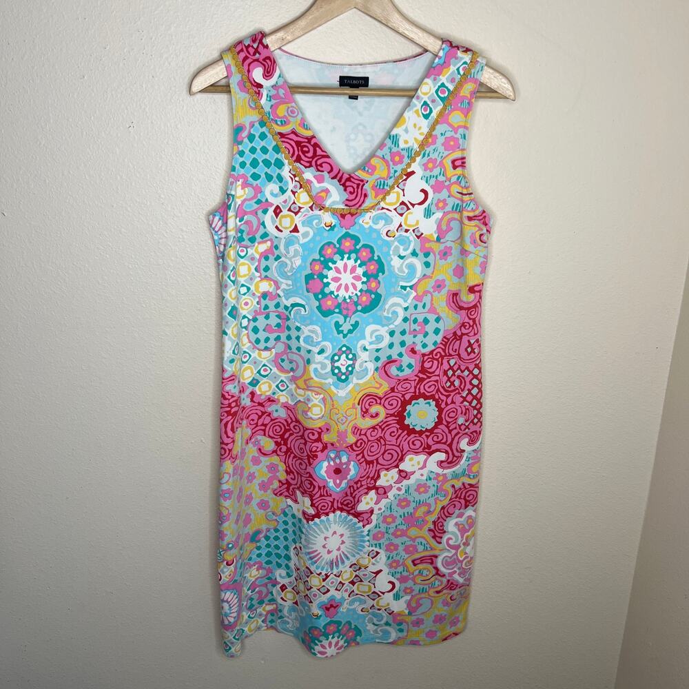Talbots Bright Multicolored Medallion Interlock Paisley Cotton Sheath Dress S - Picture 1 of 10